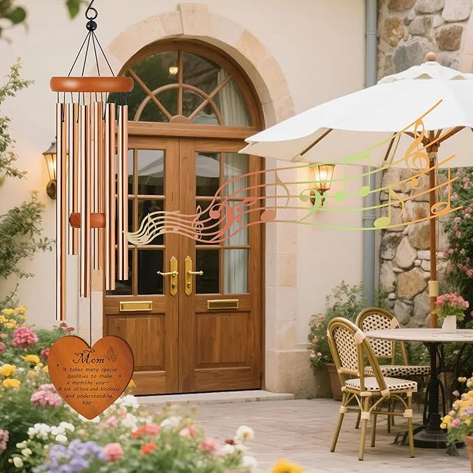 Mom Wind Chime for Outside, Heartfelt for Women, Metal Wind Chime Yard Art, Soothing Home Garden Patio Outdoor Indoor Decor