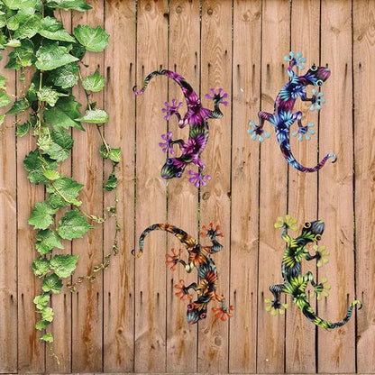 4 Pcs Metal Gecko Wall Art Outdoor Decor Metal Lizards Wall Decor Lizard 8.7 * 11.8 Inch Suitable for Hanging in Yard Garden Patio Fence Home, Idea Gifts for Mom Father Friends