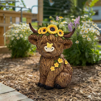 TISEJOY Highland Cow Decor 8", Highland Cow Statues for Garden Decor, Outdoor Indoor Table Desk Decor, Garden Statues for Patio Yard Lawn Windowsill and Backyard, Garden Gifts for Mom, Friends