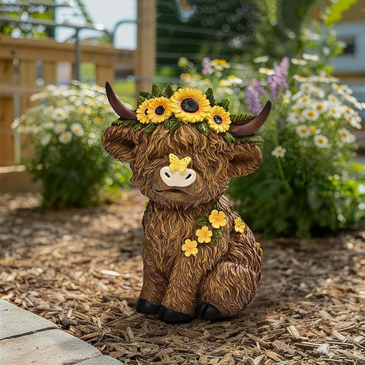 TISEJOY Highland Cow Decor 8", Highland Cow Statues for Garden Decor, Outdoor Indoor Table Desk Decor, Garden Statues for Patio Yard Lawn Windowsill and Backyard, Garden Gifts for Mom, Friends