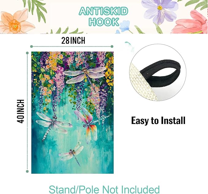 Baccessor Spring Summer Floral House Flag Double Sided 28x40 Inch Burlap,Wisteria Dragonfly Flowers Welcome Large Garden Flag Porch Patio Front Yard Seasonal Farmhouse Outside Outdoor Decor