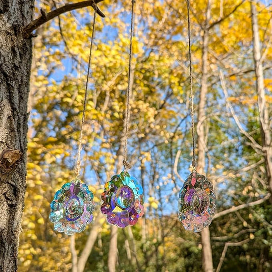 Crystal Prism DIY Suncatchers, 3PC AB Flower Prism Hanging Crystal for Windows, Chandeliers, Garden and Home Decor