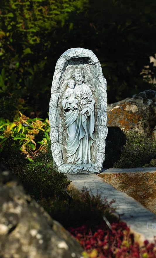 Joseph's Studio by Roman 18.75" H LED Solar St. Joseph with Child Garden Statue – Outdoor Religious Decor for Yard or Patio