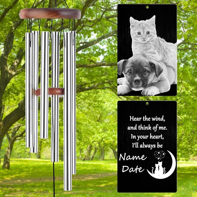 Personalized Wind Chimes Memorial Engraved Gift,Custom Sympathy Wind Chime for Loss of Loved One,Customized Mother Father Dog Pet Family Remembrance Bereavement Gifts