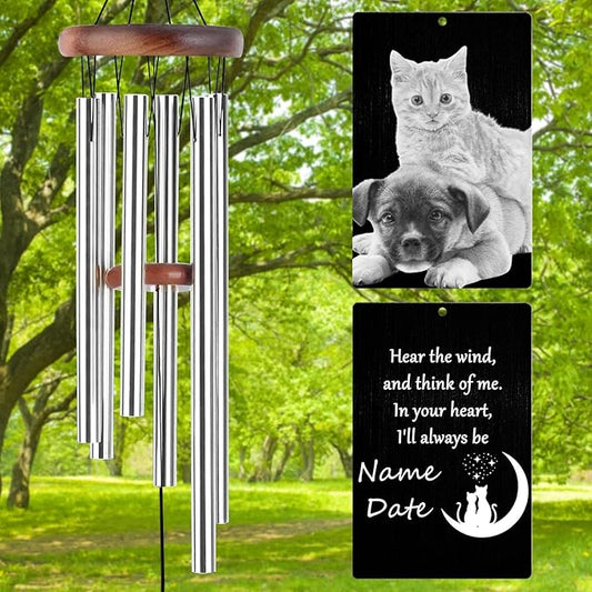Personalized Wind Chimes Memorial Engraved Gift,Custom Sympathy Wind Chime for Loss of Loved One,Customized Mother Father Dog Pet Family Remembrance Bereavement Gifts