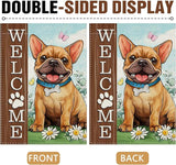 Dyrenson Welcome French Bulldog Dog Decorative Garden Flag, Paw Print Yard Outside Home Decorations Pet Lover Gifts, Spring Summer Burlap Outdoor Small Decor Double Sided 12 x 18