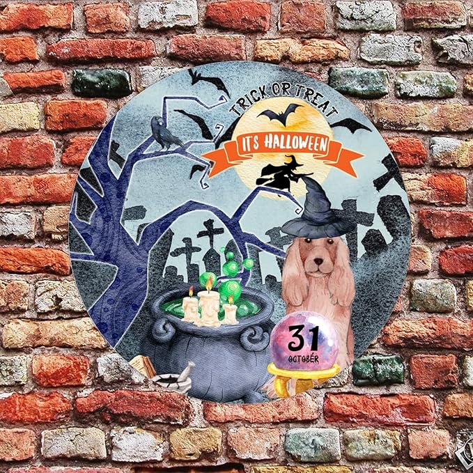 Retro Metal Sign 12"x12",Happy Halloween Scary Night Grave Witch Bats Trick Or Treat Dog Aluminum Tin Metal Sign for Home Living Room Bedroom Garden Farm Patio Decor Wall Art Poster
