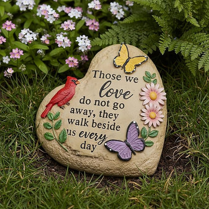 Memorial Garden Stone Cardinal Sympathy Gifts with Butterfly Flowers, in Memory of Loved One Gifts for Mother Father Cemetery Decorations for Grave Waterproof 6 inch
