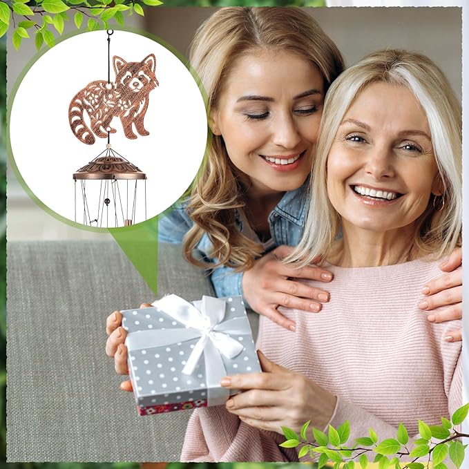 Raccoon Wind Chimes Outdoor Decorations for Women Men Mom Wife Grandma Birthday Gifts Memorial Metal Raccoon Wind Chimes for Outside Indoors, Lawn, Patio, Home, Porch, Yard Decor, Garden Decor