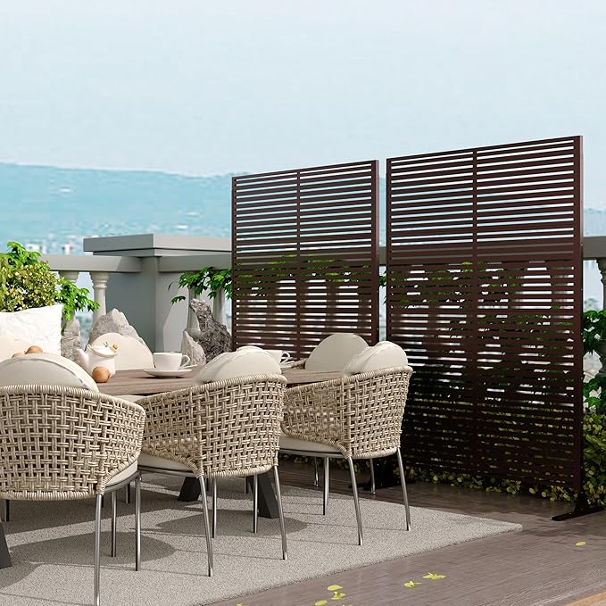 Garveelife Metal Privacy Screen 72" H×47" W for Outdoor Freestanding Decorative Privacy Wall Panels with Stand, Patio Balcony Screens for Outside Divider Deck Porch Garden, 1PC