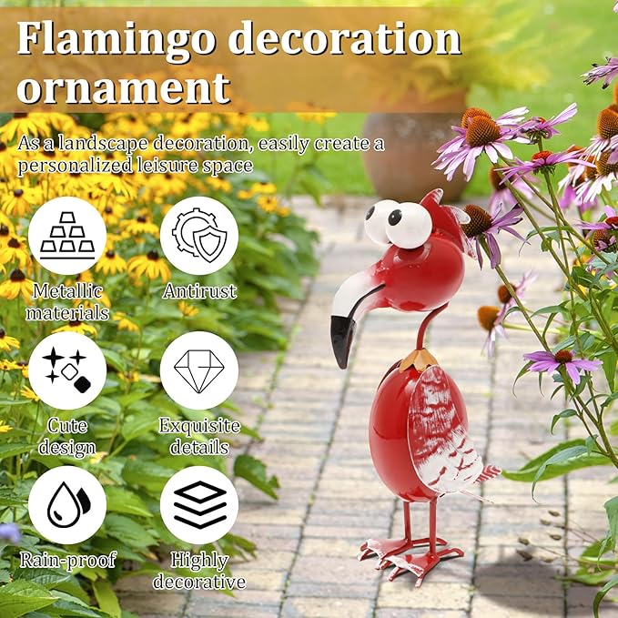 Metal Decor Yard Art, Cute Outside Garden Decoration for Home, Rust Resistant Weatherproof Outdoor Garden Statues for Patio, Lawn, Multi Scene Ornamentation (Red)