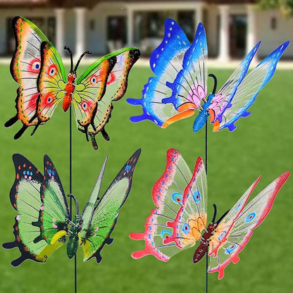 Giant Butterfly Garden Stakes Decorations Outdoor 3D Large Butterflies Lawn Decorative Yard Decor Patio Accessories Ornaments Gardening Art Christmas Whimsical Gifts (Pack of 4)