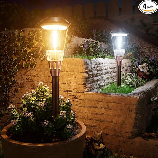BITPOTT 4 Pack Solar Pathway Lights Waterproof IP65, 2-in-1 Warm&Cool Solar Lights Outdoor, Bright Solar Light Outside Pathway, Auto On/Off Outdoor Light for Yard Walkway Driveway Landscape