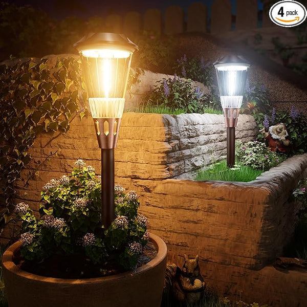 BITPOTT 4 Pack Solar Pathway Lights Waterproof IP65, 2-in-1 Warm&Cool Solar Lights Outdoor, Bright Solar Light Outside Pathway, Auto On/Off Outdoor Light for Yard Walkway Driveway Landscape
