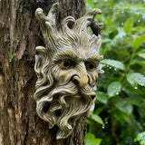 Tree Face Garden Statues Outdoor Decoration Clearance, Whimsical Old Man Face for Tree Hugger Sculpture, Wallmount Statue Fairy Art with Beard, Yard Fence Hanging Decor, 6.9" x 2.8" x 9.8"