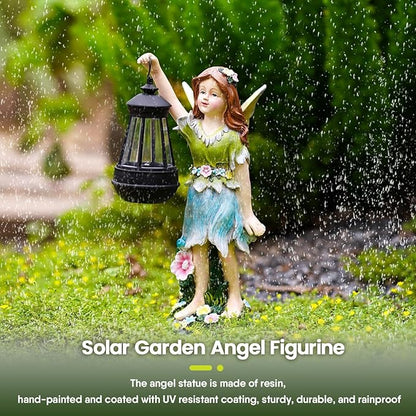 Pohabery Fairy Garden Statue Solar Garden Fairy with Lantern Light Outdoor Decoration Waterproof Solar Sculpture for Patio Yard Lawn Gift for Mom Grandma