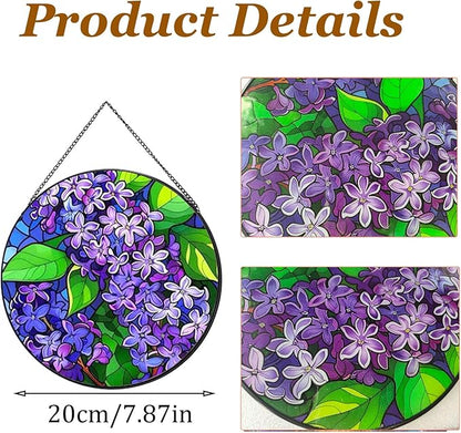 Purple Flowers Hanging Stained Glass for Window 7.87" Sun Catcher Garden Hanging Decoration Sun Catchers Colorful Glass Gifts for Women Mother's Day Valentine's Day Decorations Holiday