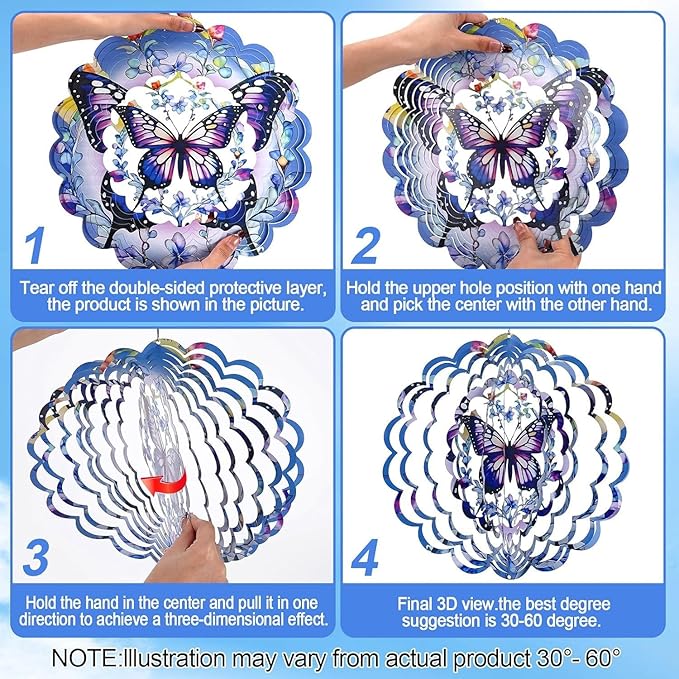 Butterfly Wind Spinners Outdoor, 3D Metal Butterfly Wind Spinner, Elegant Butterflies Wind Spinners Outdoor Hanging for Garden, Patio, Balcony, Birthday Gifts for Mom, Women, Grandma