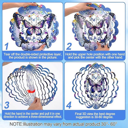 Butterfly Wind Spinners Outdoor, 3D Metal Butterfly Wind Spinner, Elegant Butterflies Wind Spinners Outdoor Hanging for Garden, Patio, Balcony, Birthday Gifts for Mom, Women, Grandma
