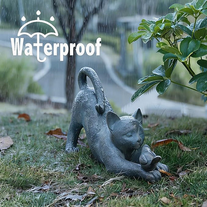Cat Garden Statues Outdoor Cat-Figurines - Home Garden Decor 16 x 6 x 9.5 inch Resin Cats & Bird Playing Sculpture Statue for Farmhouse Outside Backyard Lawn Gift for Kitten Lovers Newman House Studio