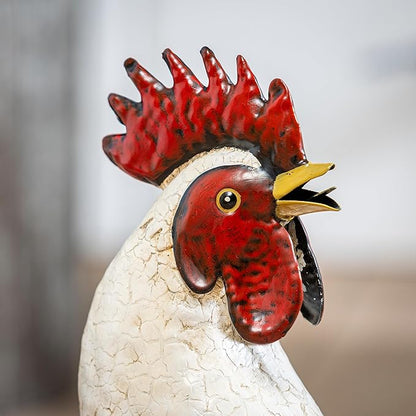 Evergreen Garden 14" Light Rooster Metal Animal Statues, Garden Decor Metal Yard Art for Lawn Backyard Party Wedding Decoration