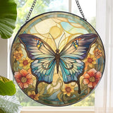 Rngmsi Butterfly Stained Glass Window Hanging Decor, 7.8″ Sun Catchers Stain Glass Window Hanging Indoor, Flower Suncatcher with Hook Home Wall Art Gift for Thanksgiving Christmas Housewarming