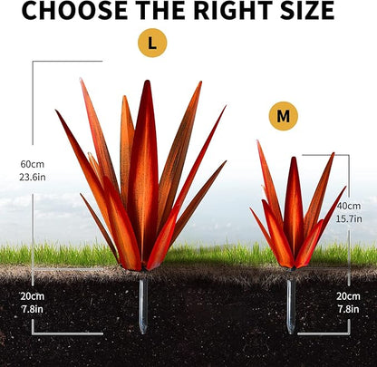 KODIBO Large Tequila Rustic Sculpture, Rustic Metal Agave Plants for Outdoor Patio Yard, Home Decor Hand Painted Garden Yard Statue, Lawn Ornaments Yard Stakes (Red - L)