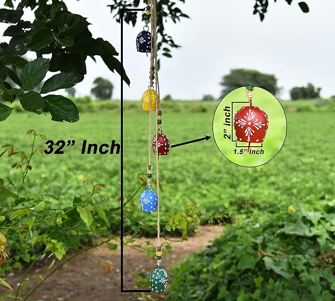 Vintage Christmas Bells – 32" Hand-Painted Metal Hanging Wind Chime with Rustic Cowbells & Jingle Bells Handcrafted Witch Bells for Door, Farmhouse & Boho Decor, Christmas Decor