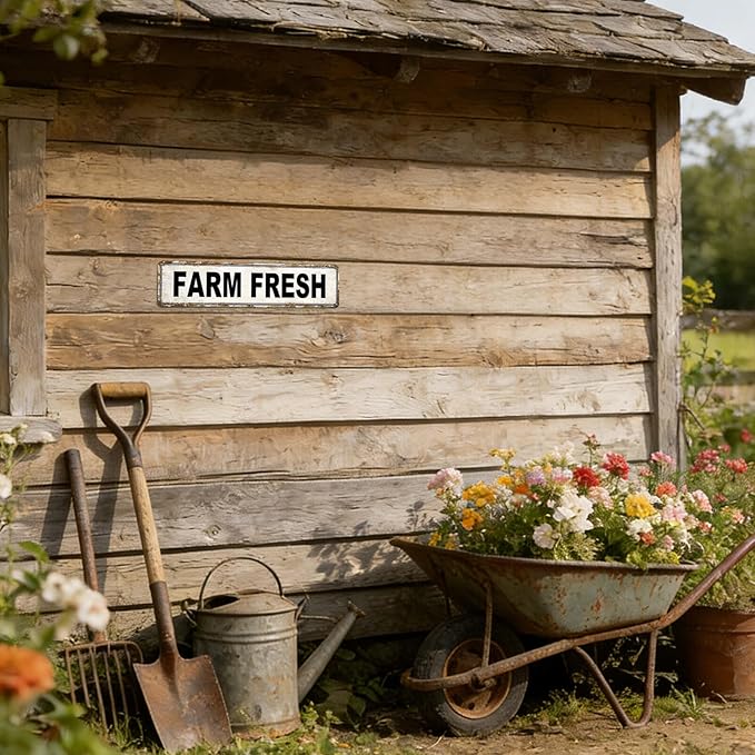 Farm Fresh Metal Tin Sign Chicken Coop Signs for Outside Farm Fresh Eggs Sign Vintage Farmhouse Decor for Chicken Coop, Farmers Market & Farm Stand Kitchen Wall Decor 4 ×16 Inch