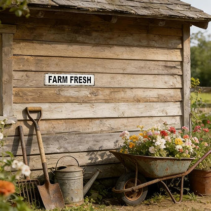 Farm Fresh Metal Tin Sign Chicken Coop Signs for Outside Farm Fresh Eggs Sign Vintage Farmhouse Decor for Chicken Coop, Farmers Market & Farm Stand Kitchen Wall Decor 4 ×16 Inch