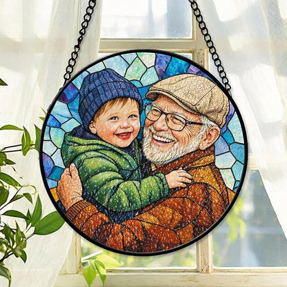 Personalized Grandma Stained Glass Sun Catcher, Custom Photo Window Hanging, Personalized Stained Glass, Gift for Grandma, Grandparents, Christmas, Birthday, Keepsake, Christmas Ornament, P4