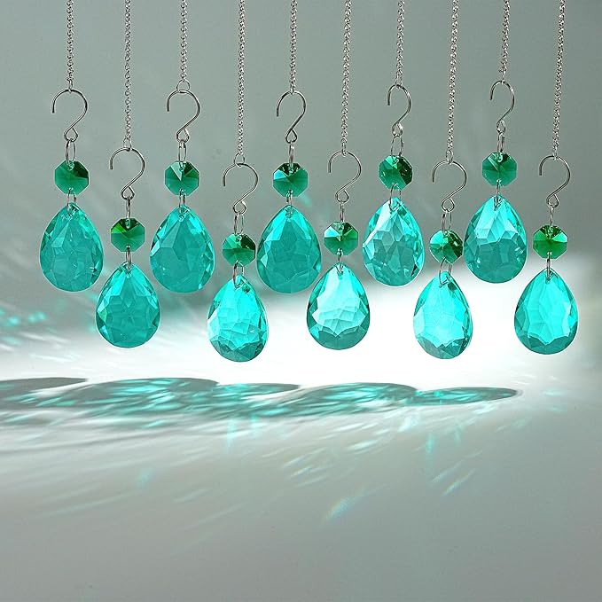 H&D HYALINE & DORA 3Inch Crystal Suncatcher Bauhinia Prisms Pendants 10Pcs Chandelier Crystals Replacement Hanging Sun Catcher Beads for DIY Arts Crafts Decor (Cyan Blue)