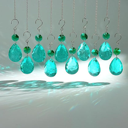 H&D HYALINE & DORA 3Inch Crystal Suncatcher Bauhinia Prisms Pendants 10Pcs Chandelier Crystals Replacement Hanging Sun Catcher Beads for DIY Arts Crafts Decor (Cyan Blue)