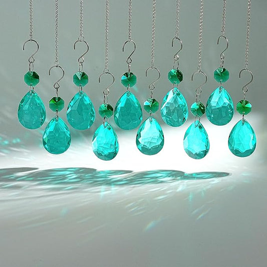 H&D HYALINE & DORA 3Inch Crystal Suncatcher Bauhinia Prisms Pendants 10Pcs Chandelier Crystals Replacement Hanging Sun Catcher Beads for DIY Arts Crafts Decor (Cyan Blue)