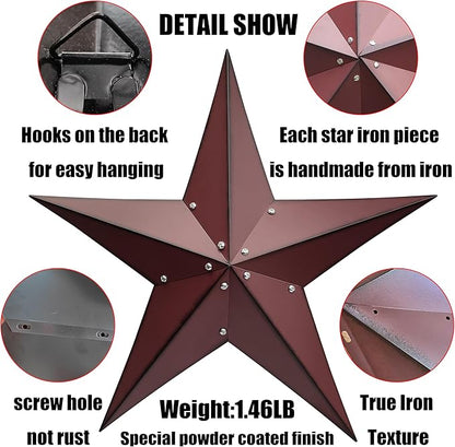 VIVICOMFY 24" Rustic Metal Barn Star Wall Decor-Handmade Red Barn Stars Indoor or Outdoor Decoration,Star for Outside Texas Stars Art Vintage Western Country Home Farmhouse Wall art Décor