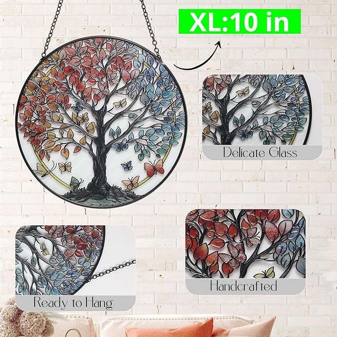 Large Tree of Life Garden Suncatcher, Stained Glass Window Hanging, Suncatchers for Windows Hanging, for Friends, Family, and Women 9.9 * 9.9IN