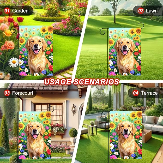 BlissYard Spring Garden Flag 12x18 Inch Double Sided Cute Golden Retriever Seasonal Welcome Small Flags For Outside Outdoor Decor Yard Farmhouse Holiday Spring Summer Decorations Yard Flags