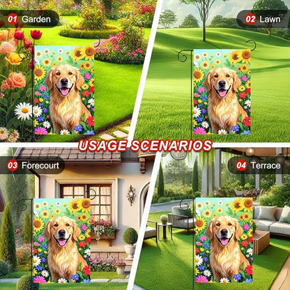 BlissYard Spring Garden Flag 12x18 Inch Double Sided Cute Golden Retriever Seasonal Welcome Small Flags For Outside Outdoor Decor Yard Farmhouse Holiday Spring Summer Decorations Yard Flags
