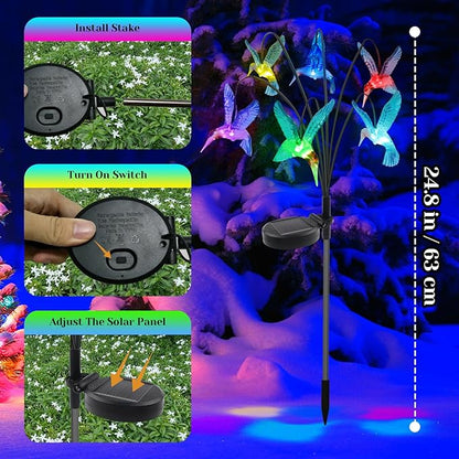 BeHiller Solar Hummingbird Lights Outdoor,2PACKS 12LED Swaying Firefly for Hummingbird Path Decor,Unique Gifts for mom/Grandma,Color Changing Hummingbird Gifts for Women,House,Housewarming,Lawn Decor