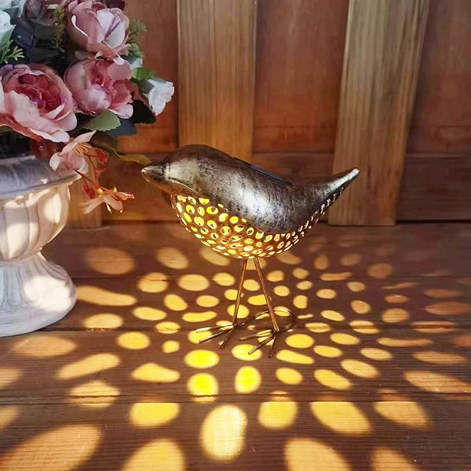YOSION Solar Garden Bird Lights, 2-Pack Metal Decorative Figurines, Outdoor Path Lighting for Yard and Patio