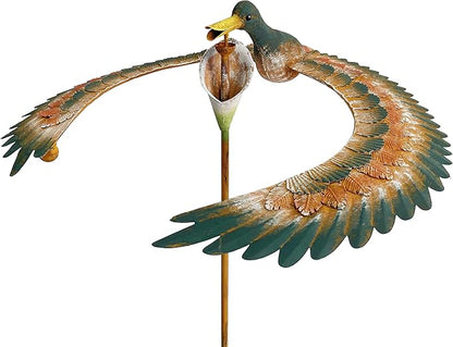 Rustic Metal Duck Kinetic Balancer Garden Stake Wind Sculpture Outdoor Yard Art Center