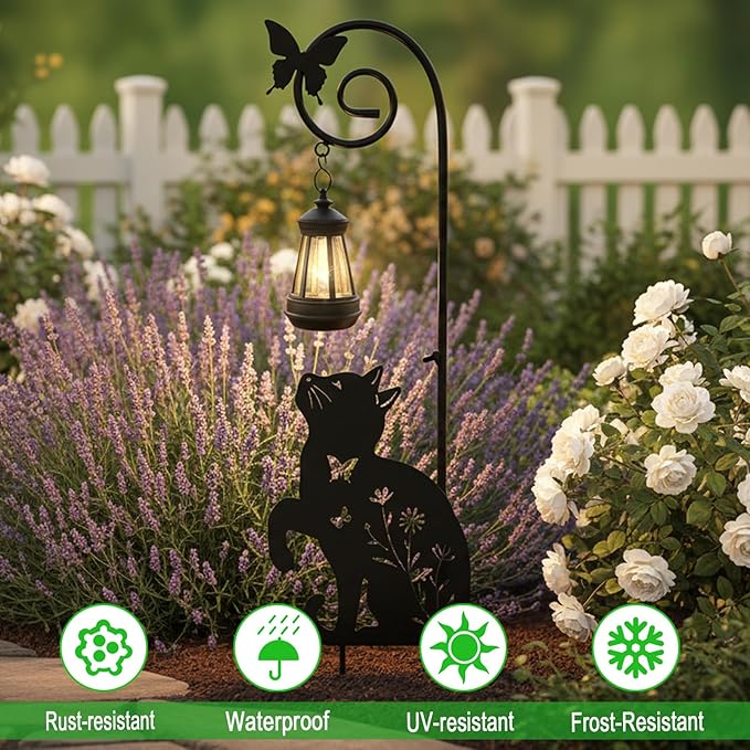 2 Pack Metal Beagle Dog and Cat Garden Stakes with Solar Lights Outdoor Decorative,Womens Gifts Unique,Garden Silhouette Animal Decor