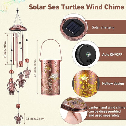 Retisee Sea Turtle Design Solar Wind Chimes Outdoor Metal Turtle Gifts Solar Light Windchimes Outside Indoors Christmas Decoration Birthday Gift for Home Lawn Porch Patio Garden Yard