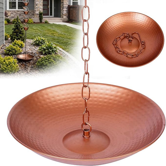 DUSVALLY Rain Chain Anchoring Basin 10.8 inch Water Feature Basin, Garden and Terrace Decoration Rain Chain Basin for Rainwater Collection Roof Drainage Ditch Downspouts, Gold