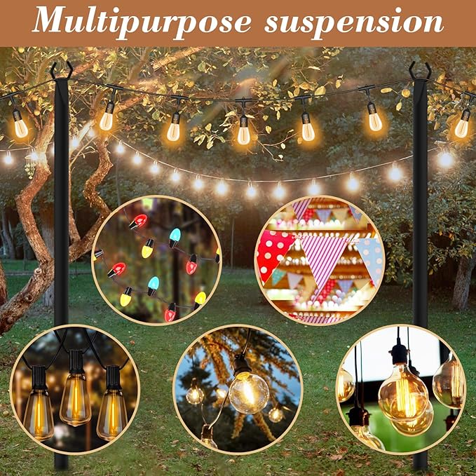 NUERPO 6 Pack String Light Poles,Metal Poles for Hanging Outdoor Light Strings,6 Pack 10 FT Light Poles Stand for Outside Garden,Patio,Wedding,Backyard,Deck,Party