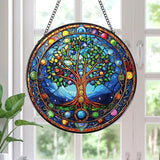 Rngmsi Tree of Life Stained Glass Window Hanging Gifts, 7.8″ Sun Catchers for Indoor Window Decor, Decorative Sun Catchers Home Wall Art Gift for Thanksgiving Christmas Housewarming