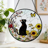 Cat Stained Glass Suncatcher Window, Hanging Sun Catchers Indoor Window, Suncatcher for Mom/Women (Black)