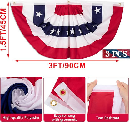 4th of July Decorations, 1.5 x 3 FT American Flag Banner, 1 PCS USA Pleated Fan Flags, Patriotic Bunting US Half Fan Flag for Fourth of July Independence Day Memorial Day Home Yard Outdoor Decor