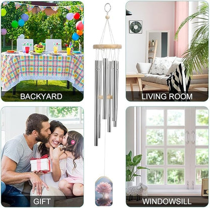 Wind Chimes for Outside Metal Wind Chimes Waterborne Pink Flowers Garden Backyard and Patio Decoration