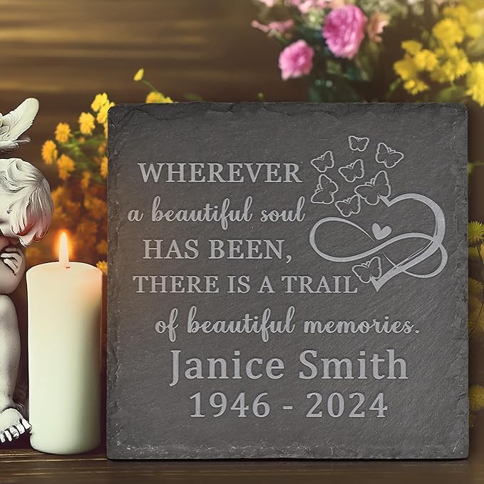 Memorial Garden Stone, Memorial Stone, Personalized Memorial Gifts, Sympathy Gifts for Loss of Loved One, Bereavement Gifts for Loss of Father Mother - A Beautiul Soul - Square
